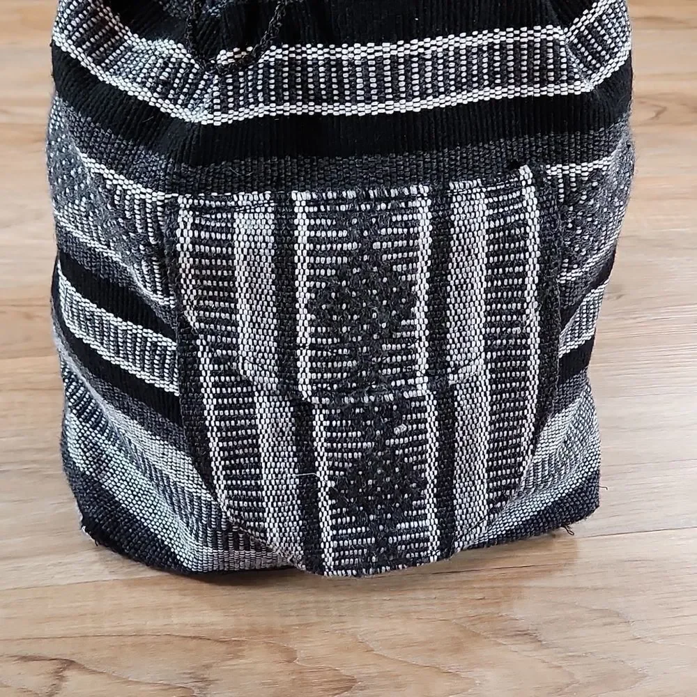 EUC Blk/Gray Striped Blanket Drawstring Backpack